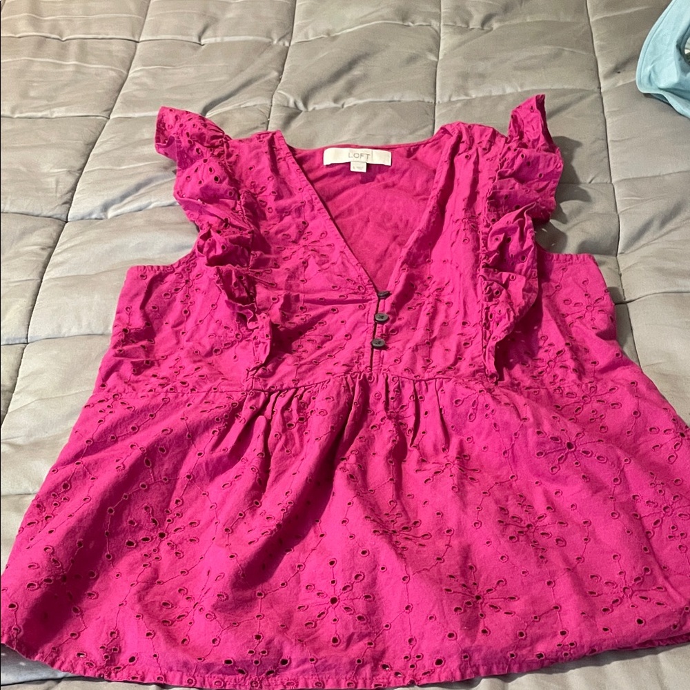 LOFT Magenta Ruffle Blouse